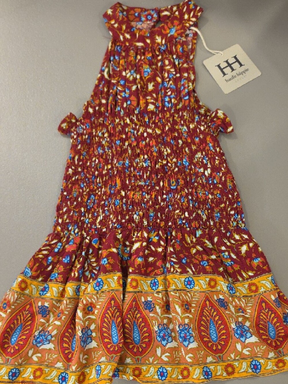 Haute Hippie boho Burgundy Floral Smocked Peplum Top size M new with tags - Picture 6 of 8